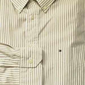 Tommy Hilfiger Men's Beige Striped Button-Down Shirt